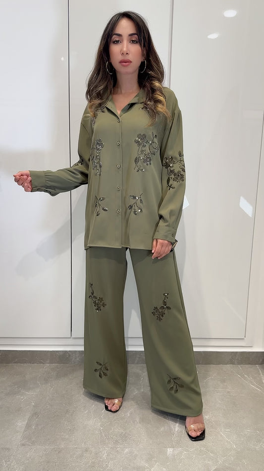 Ensemble sequin kaki