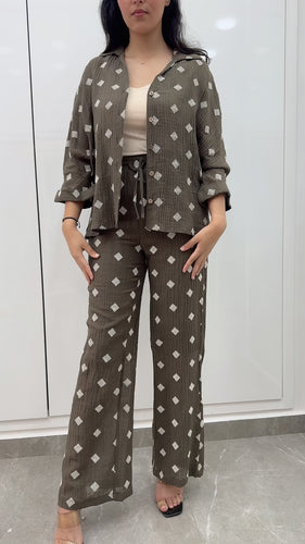 ensemble kaki motif blanc