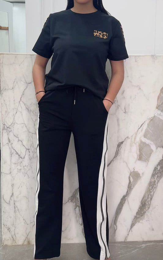 ensemble bi matière noir léopard