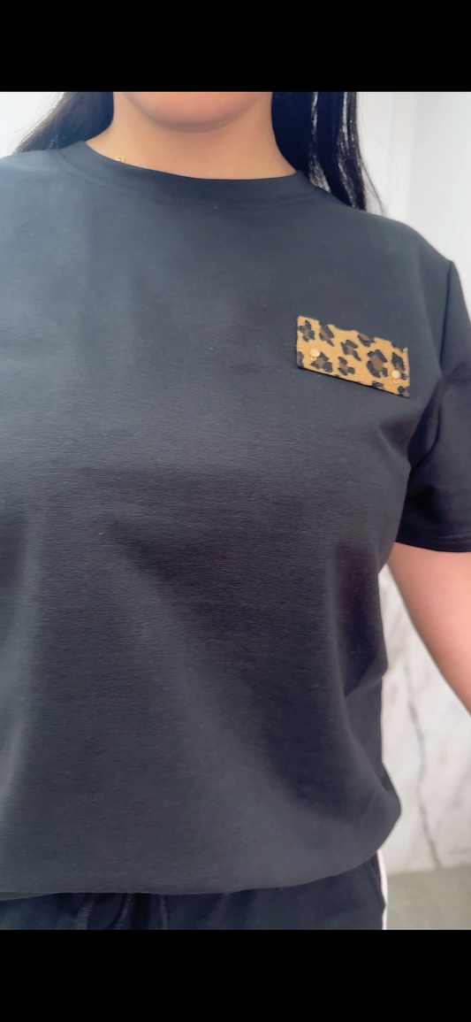 ensemble bi matière noir léopard