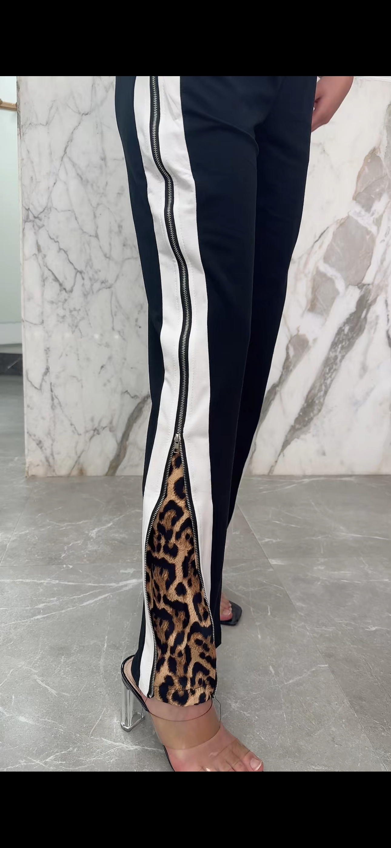 ensemble bi matière noir léopard