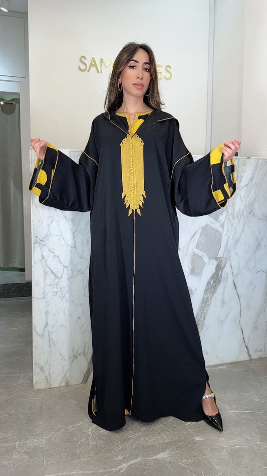 Djellaba noir jaune