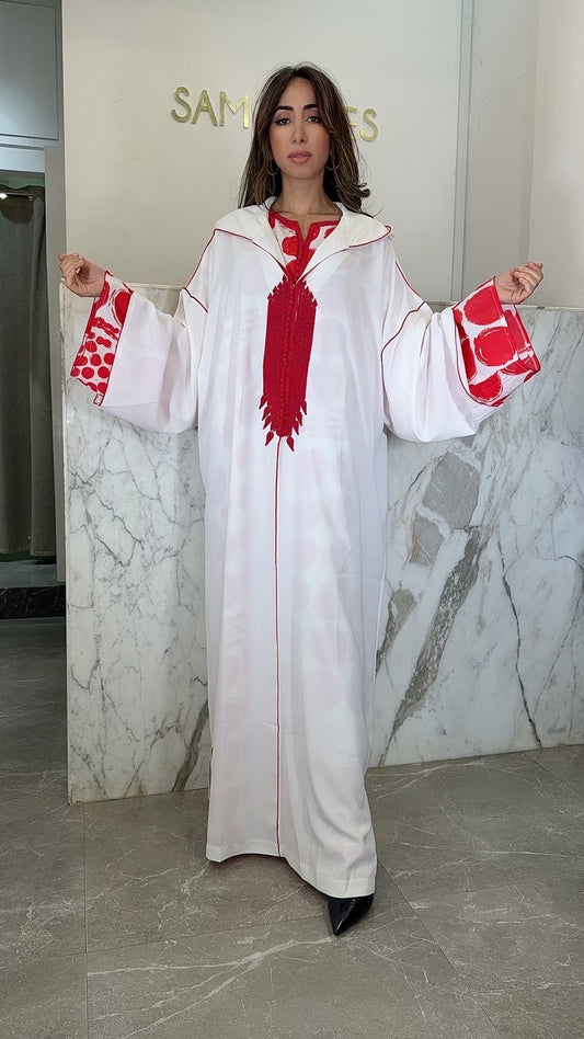 Djellaba blanc rouge