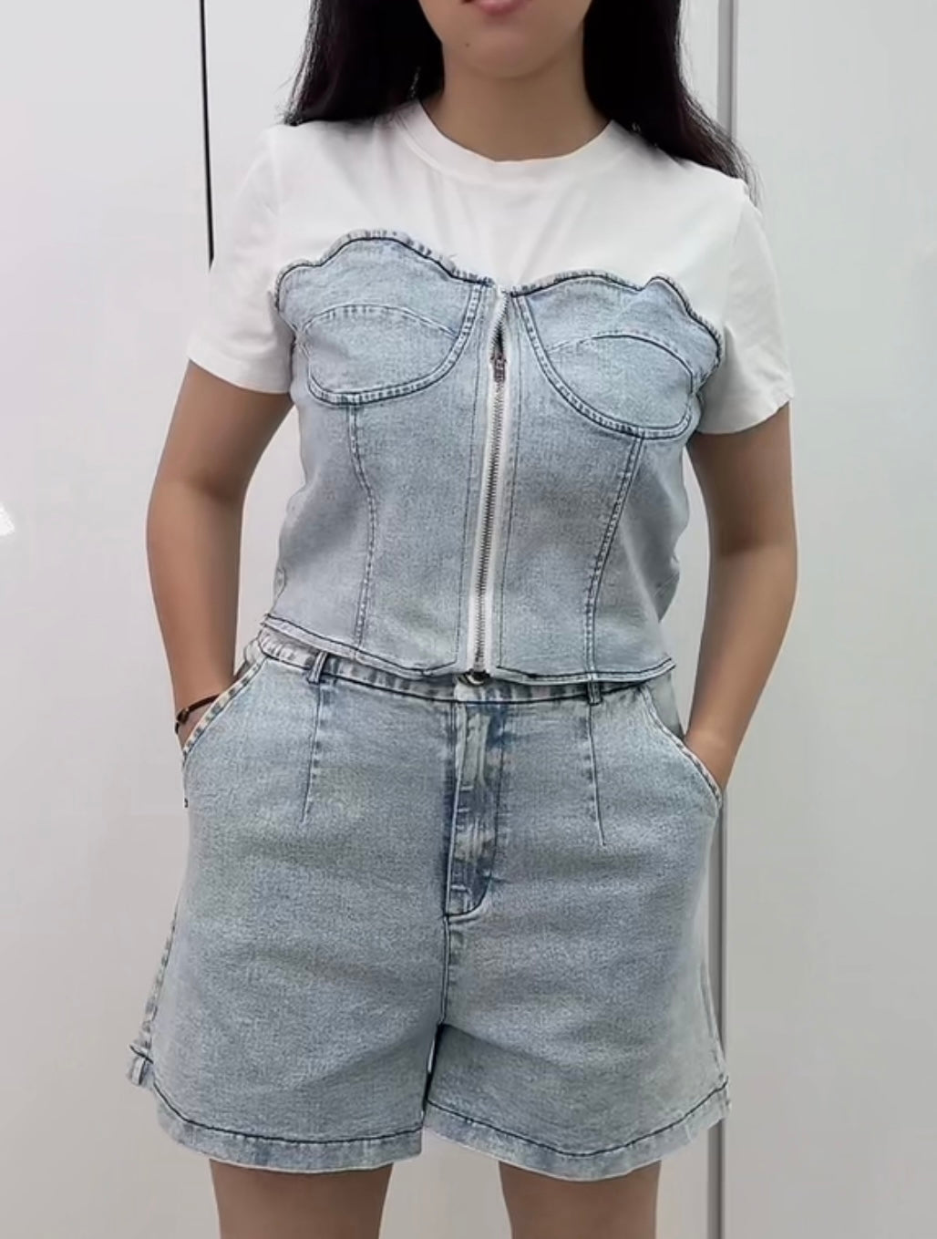 ensemble short bi matière jean