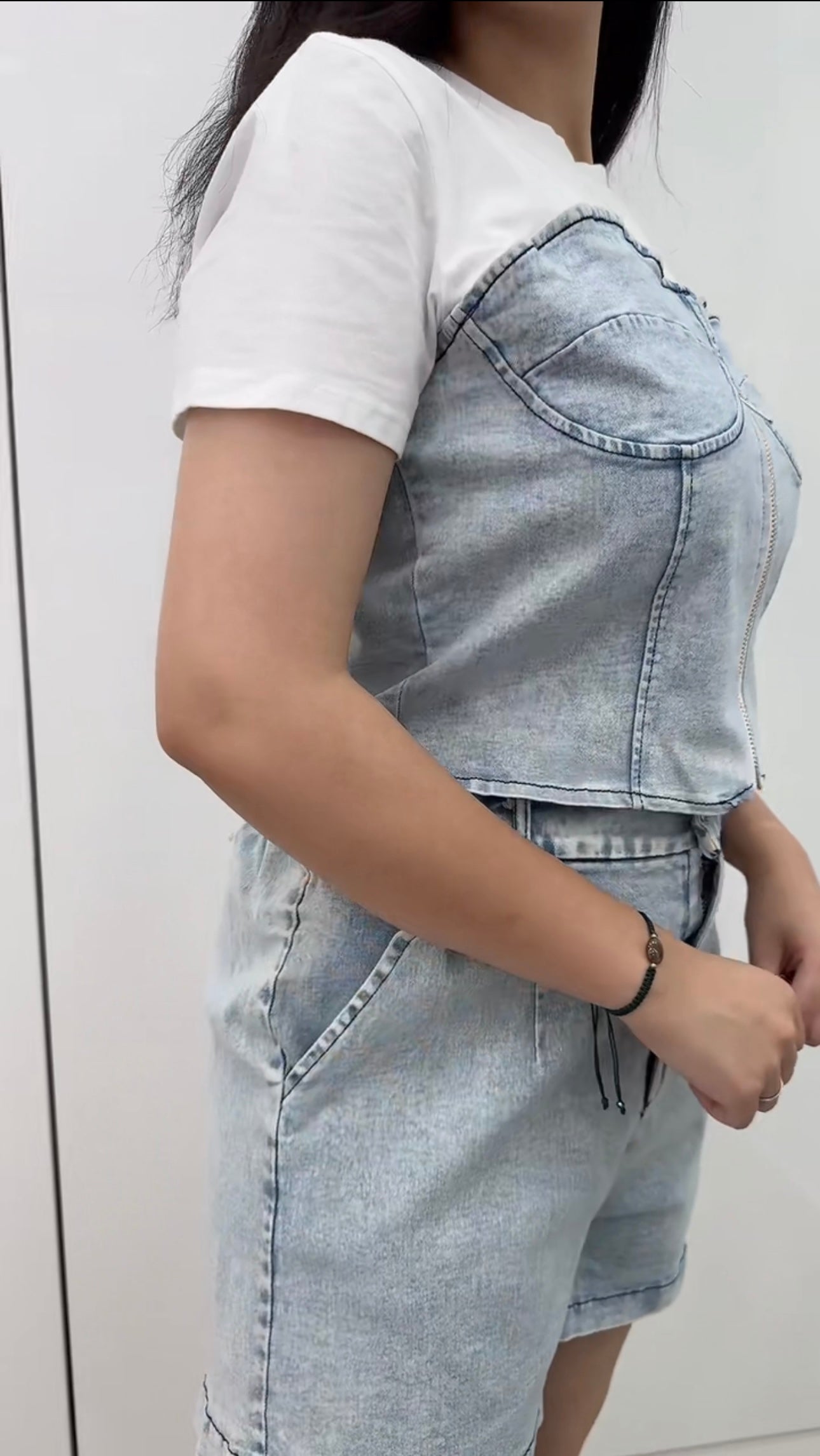 ensemble short bi matière jean