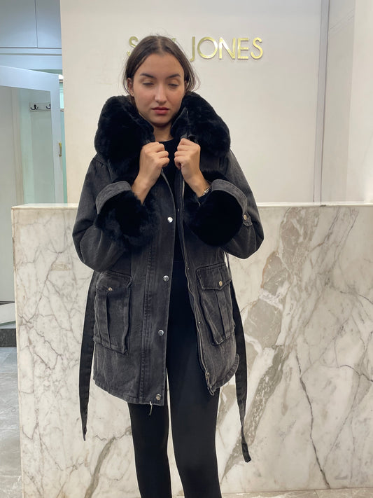 veste jean gris toute saison entièrement fourre