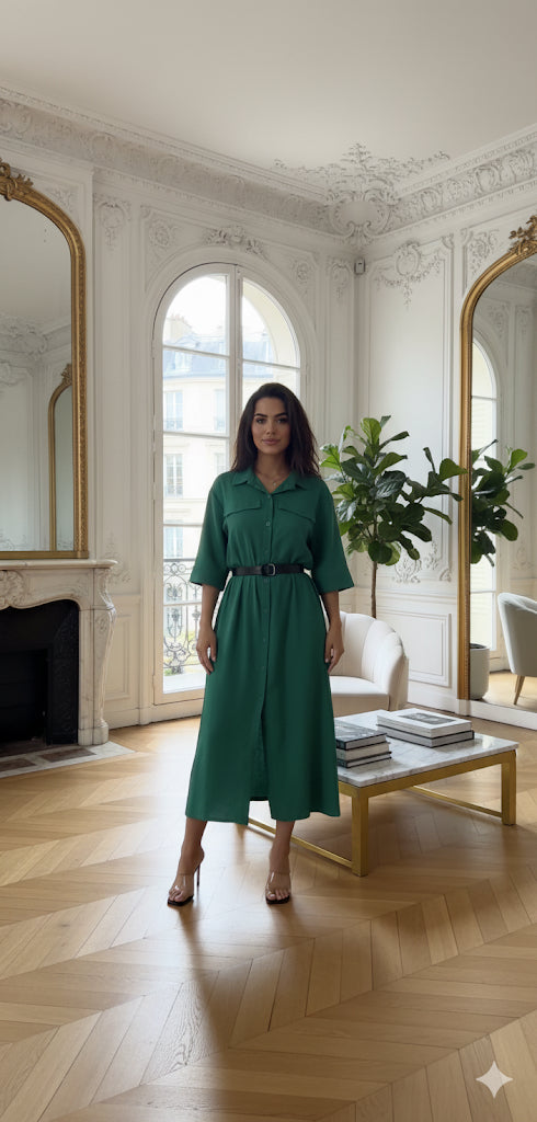 robe vert avec ceinture