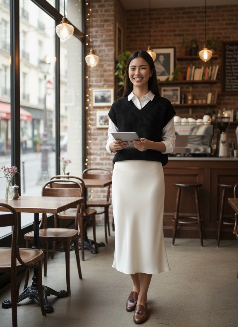 Jupe satin longue évasée