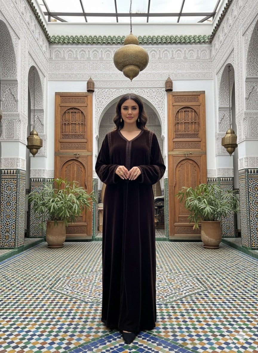 caftan velours avec ceinture chic