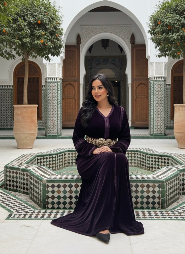 caftan velours avec ceinture chic