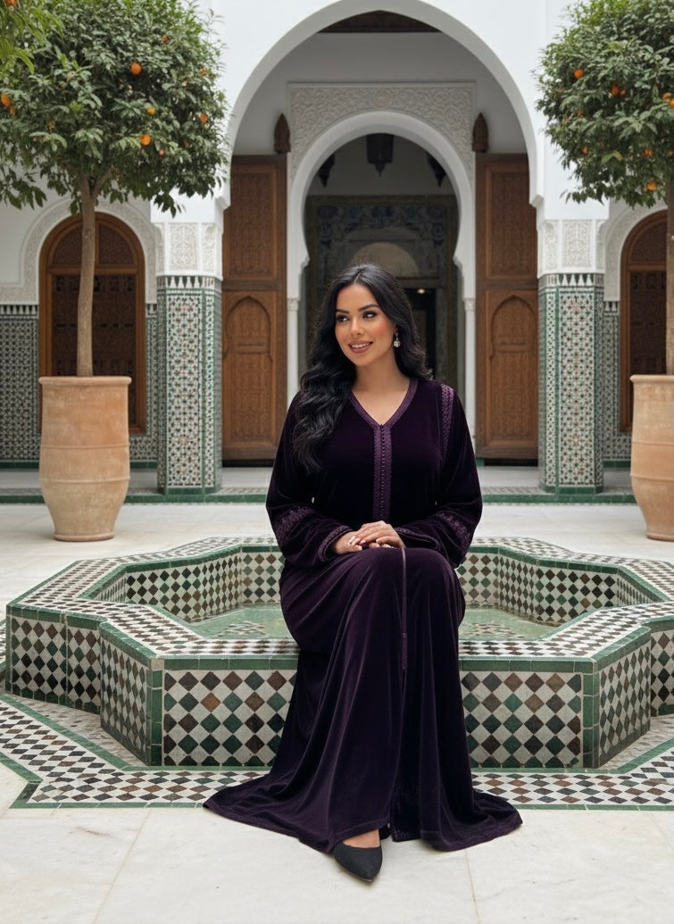 caftan velours avec ceinture chic