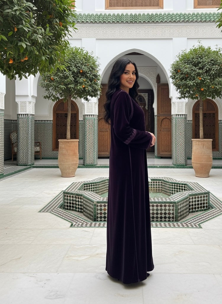 caftan velours avec ceinture chic