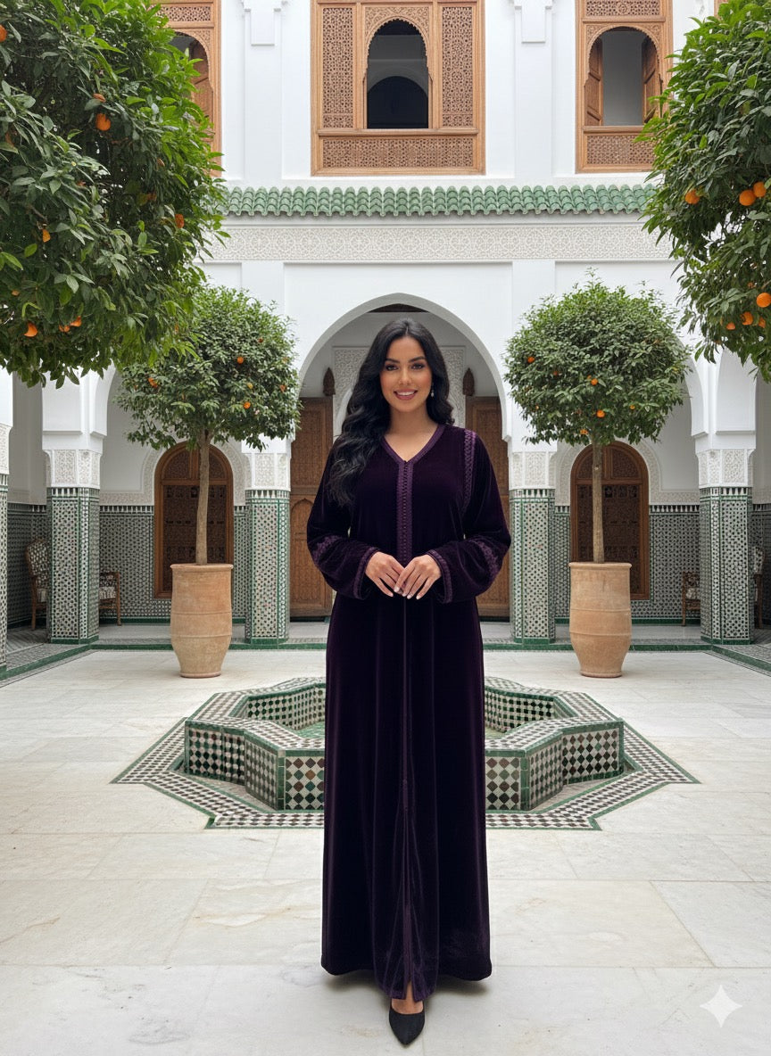 caftan velours avec ceinture chic