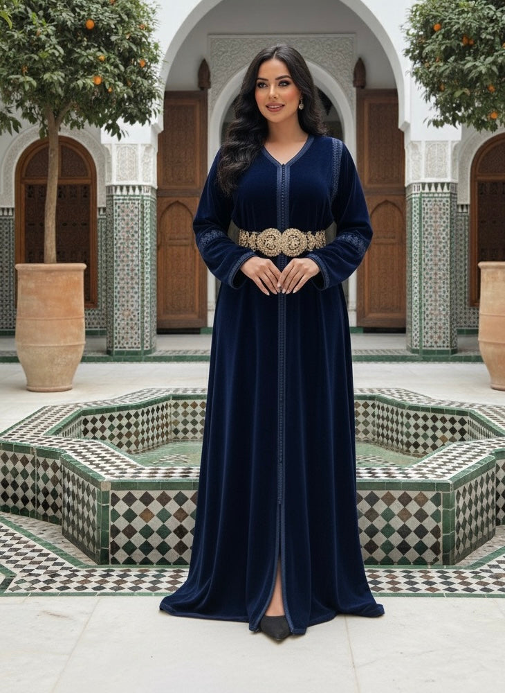 caftan velours avec ceinture chic