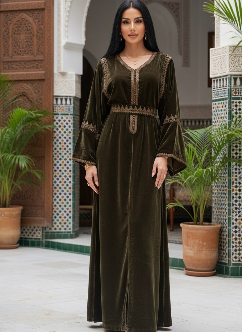 caftan velours avec ceinture chic
