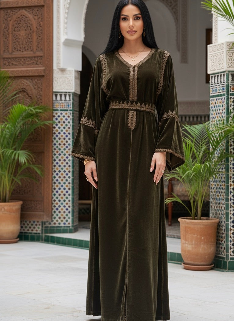 caftan velours avec ceinture chic