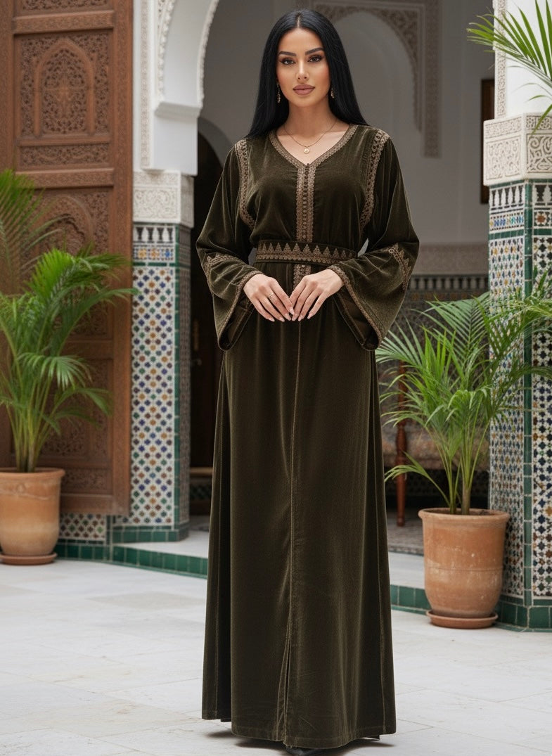caftan velours avec ceinture chic
