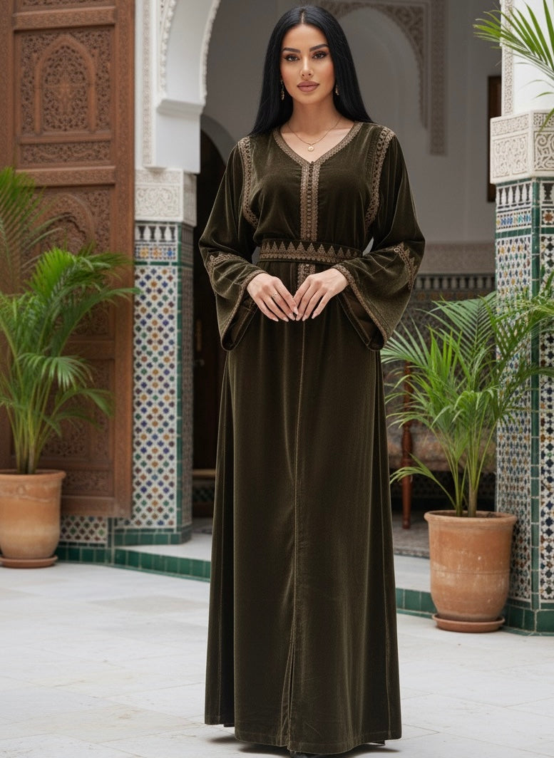 caftan velours avec ceinture chic