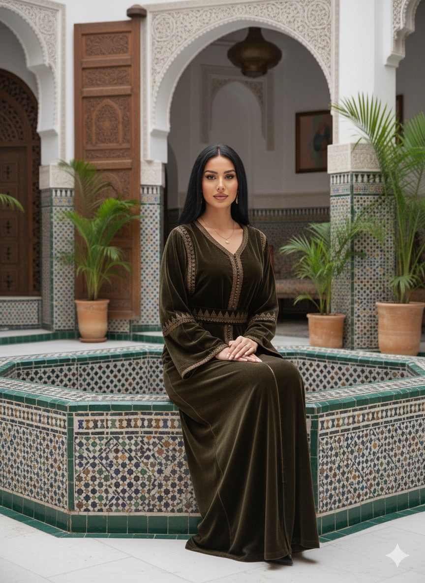 caftan velours avec ceinture chic