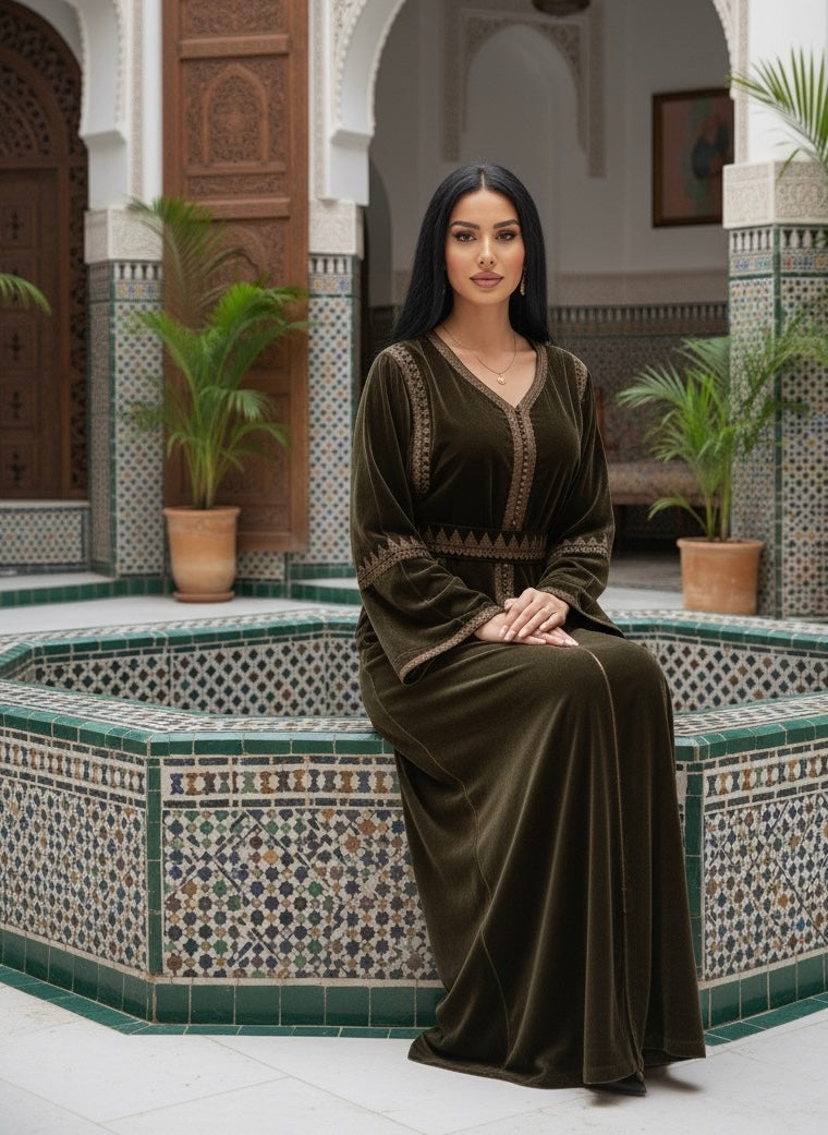 caftan velours avec ceinture chic