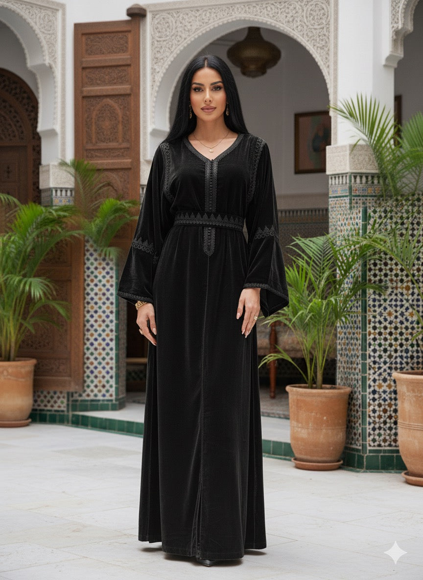 caftan velours avec ceinture chic