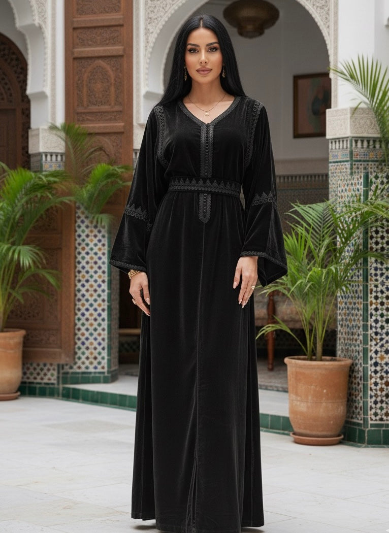 caftan velours avec ceinture chic