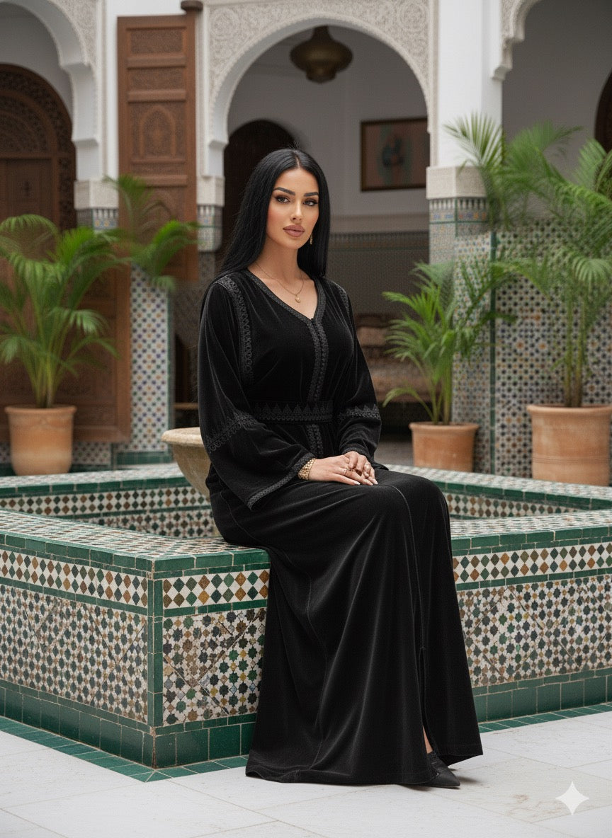 caftan velours avec ceinture chic