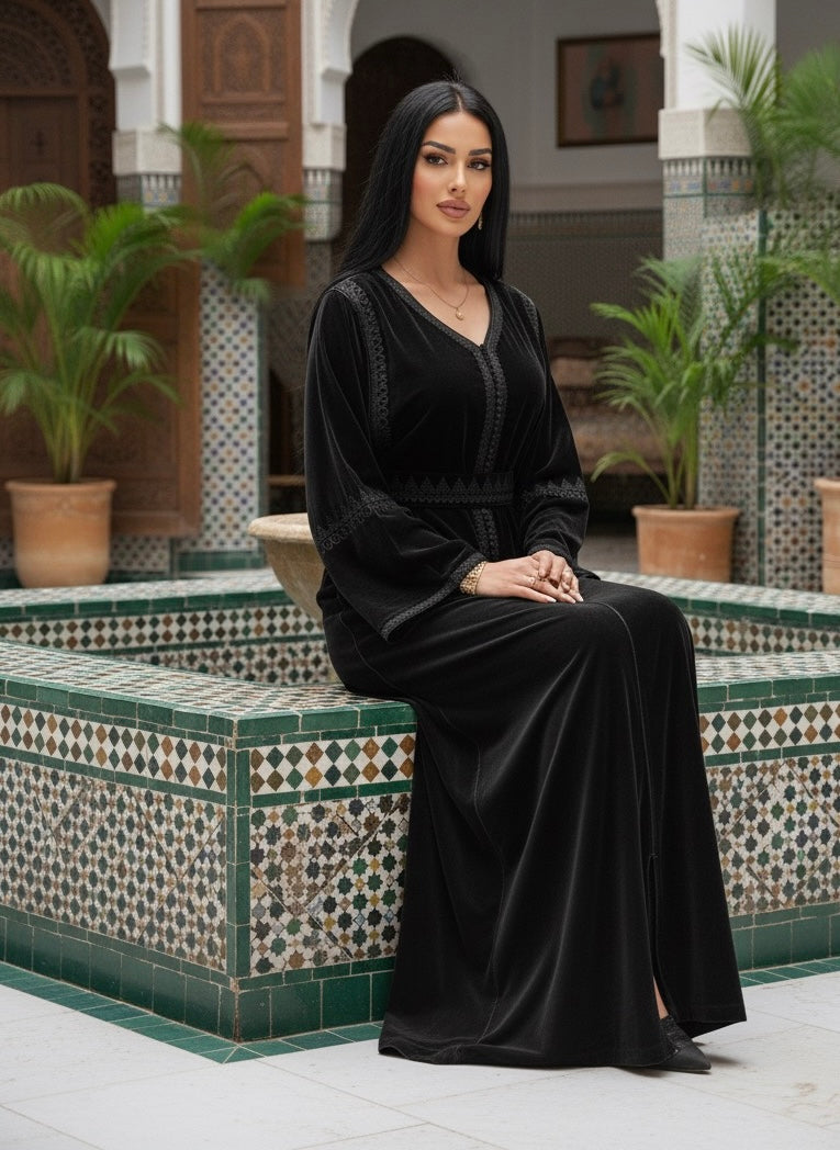 caftan velours avec ceinture chic