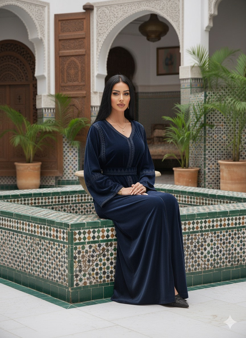 caftan velours avec ceinture chic