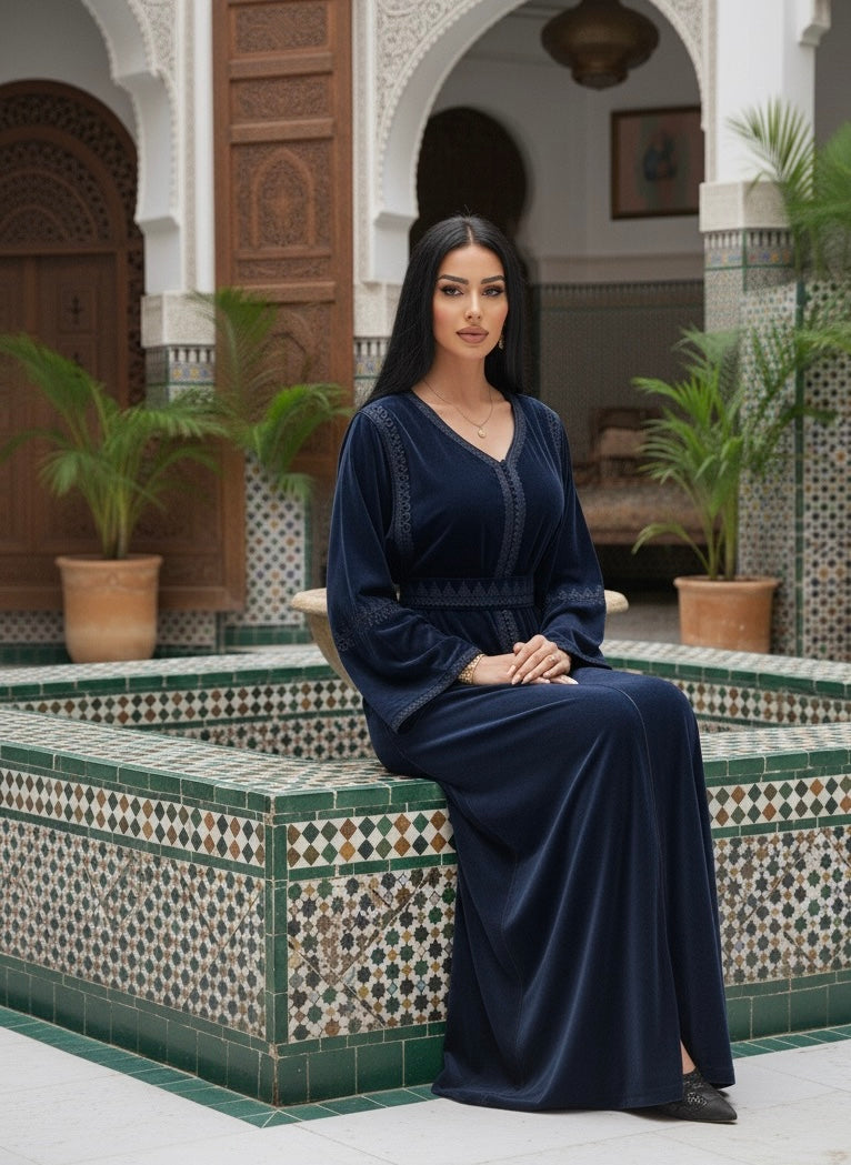 caftan velours avec ceinture chic