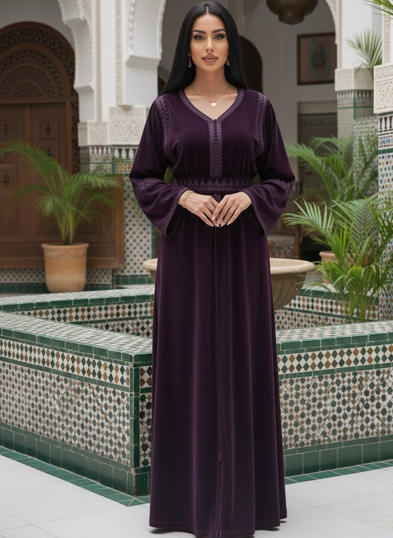 caftan velours avec ceinture chic