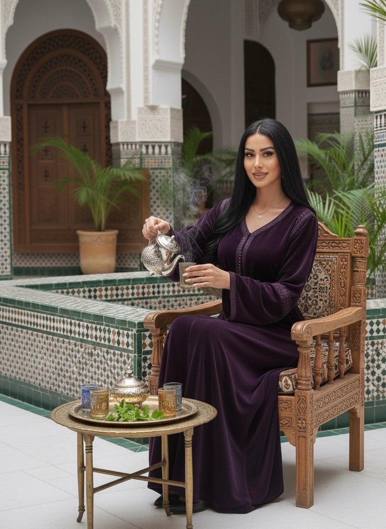 caftan velours avec ceinture chic