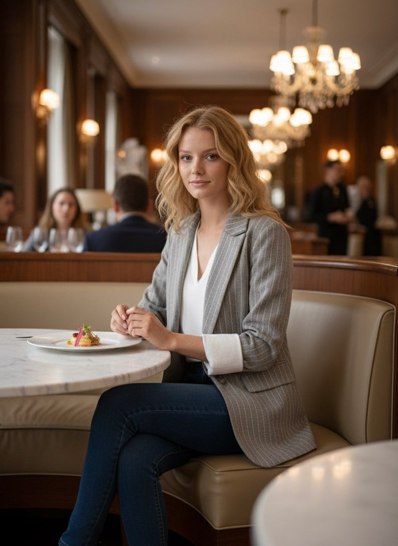 Blazer à rayure manches retroussées