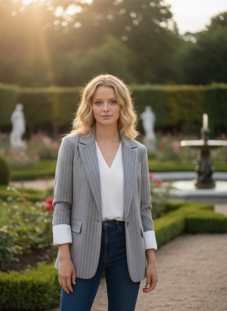 Blazer à rayure manches retroussées