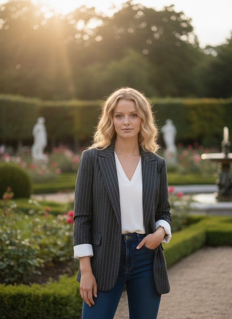 Blazer à rayure manches retroussées