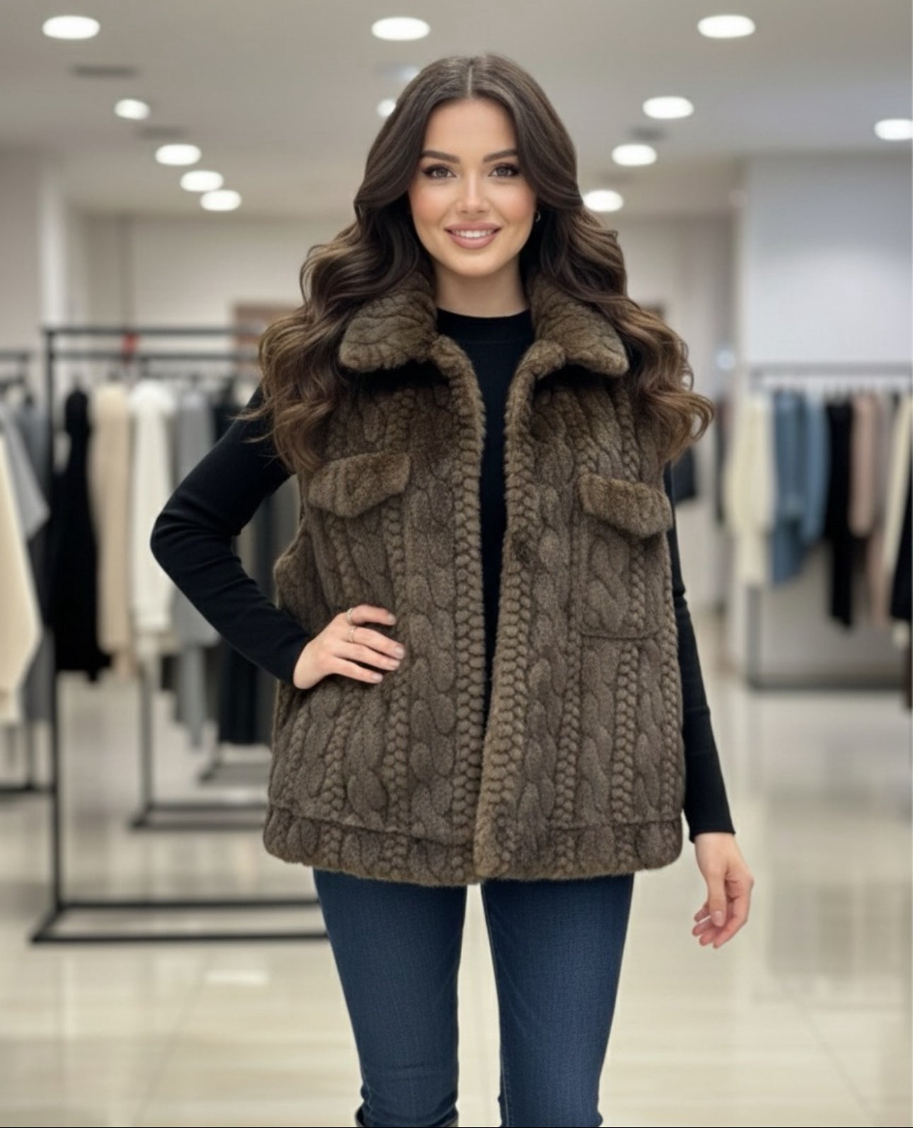 Gilet fourrure torsadé oversize