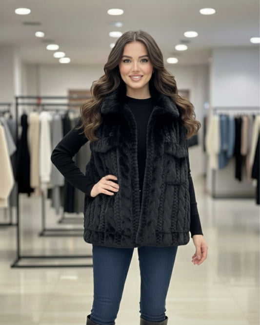Gilet fourrure torsadé oversize