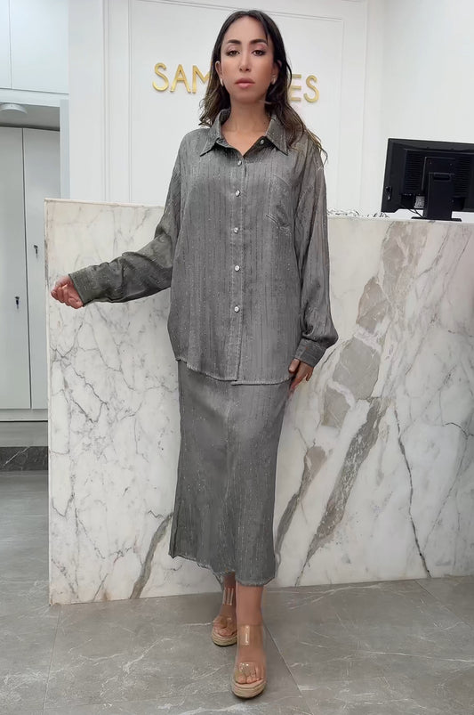 ensemble jupe strass gris