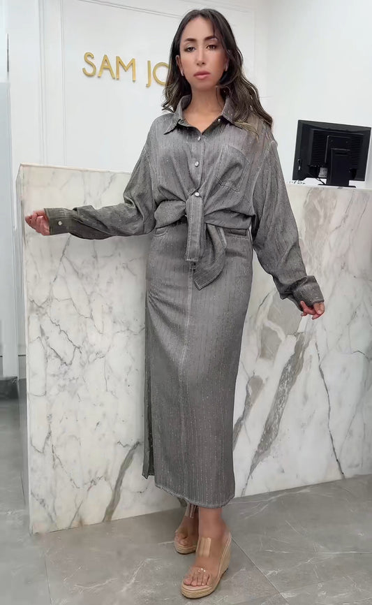 ensemble jupe strass gris
