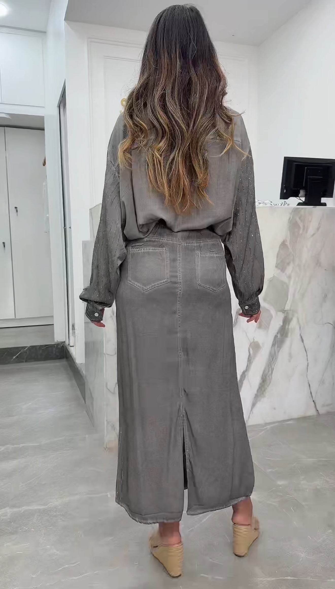 ensemble jupe strass gris