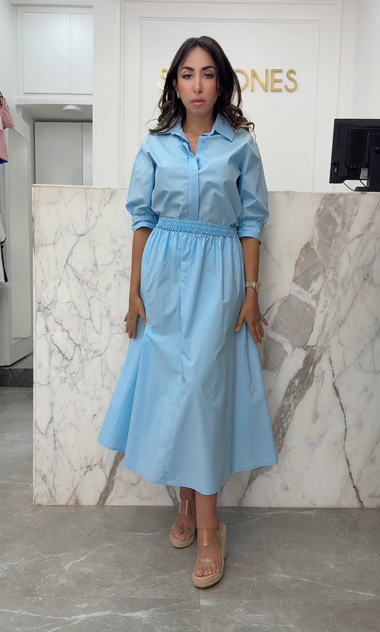 Ensemble jupe évasée bleu ciel