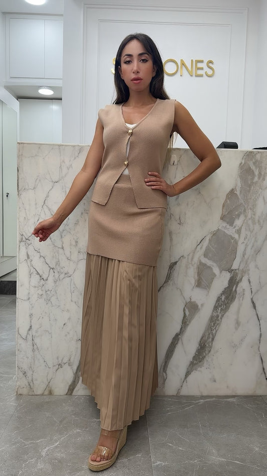 Ensemble maille sans manches beige