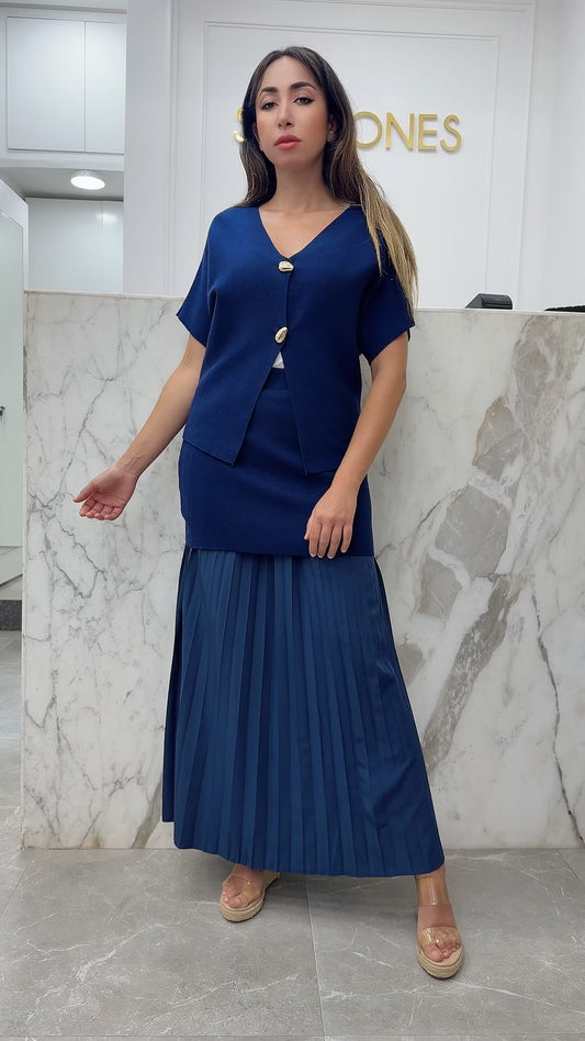 Ensemble demi manche maille bleu marine