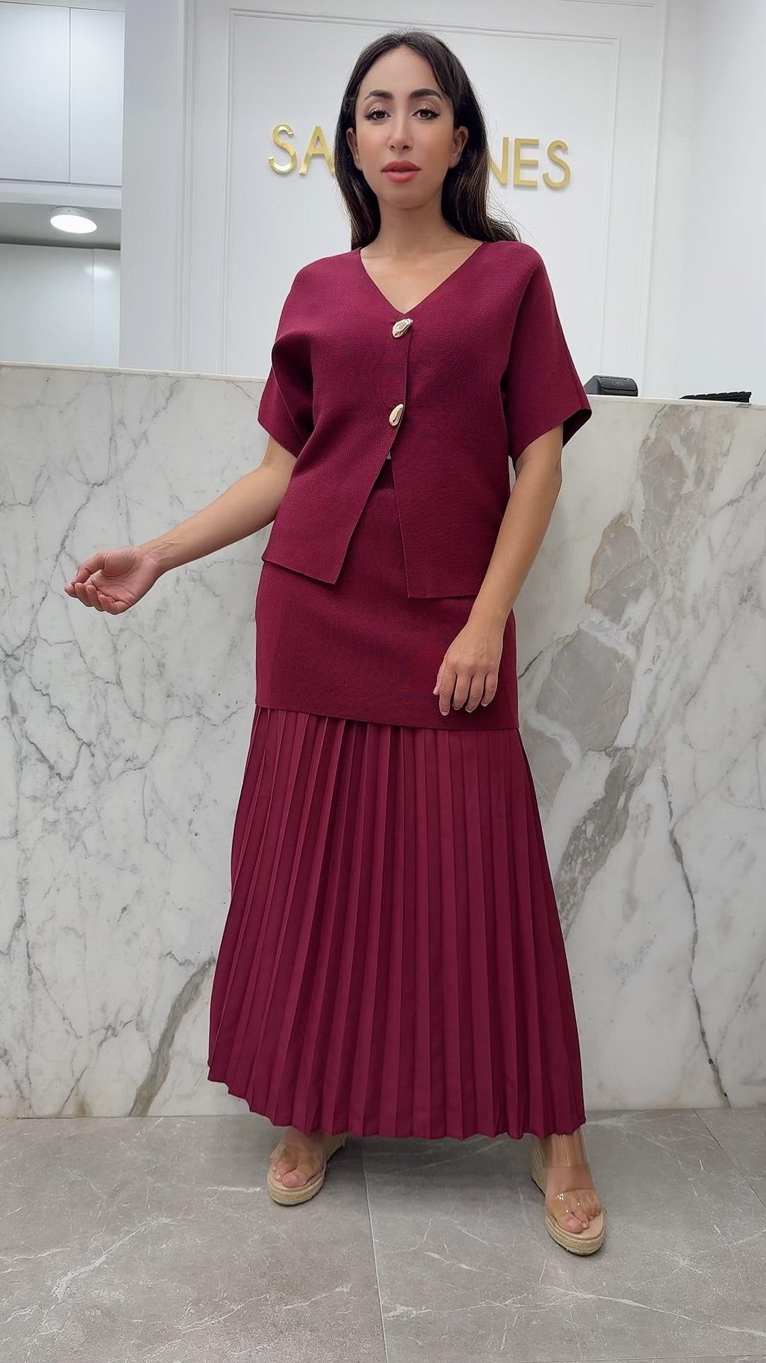 Ensemble demi manche maille beige