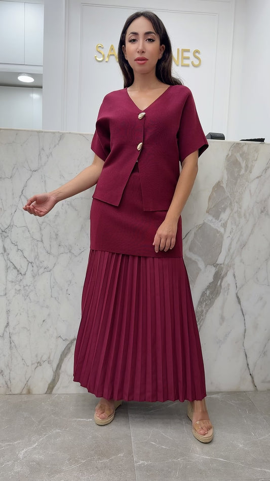 Ensemble demi manche maille bordeau