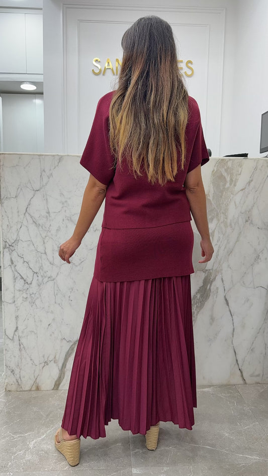 Ensemble demi manche maille bordeau