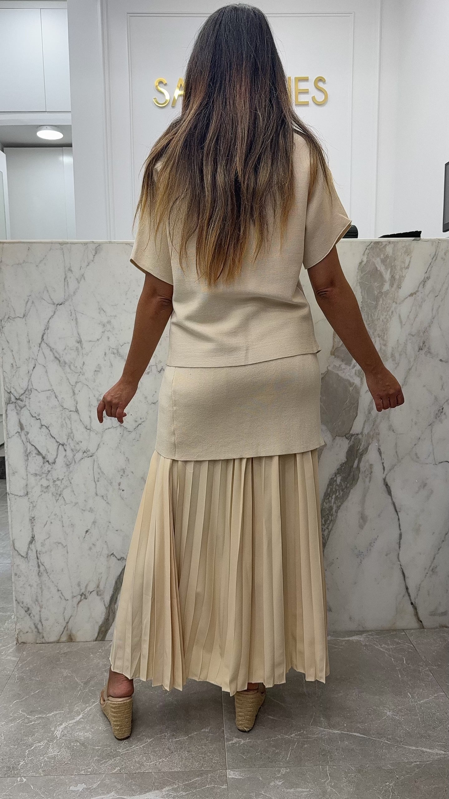 Ensemble demi manche maille beige