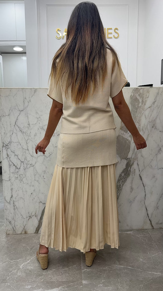 Ensemble demi manche maille beige