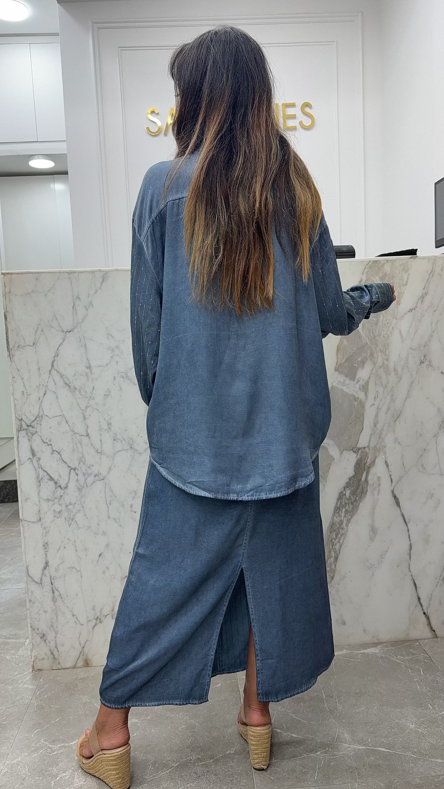 ensemble jupe strass bleu