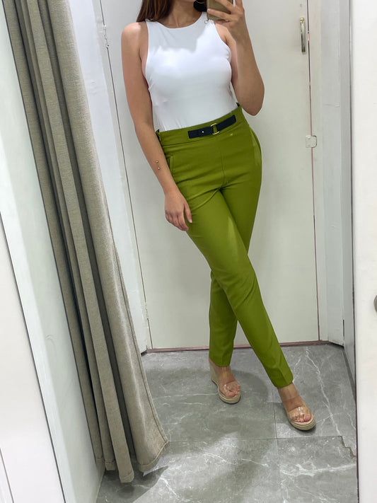 pantalon slim poches vert